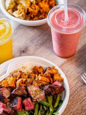 Freshly blended smoothies pair perfectly with your healthy bowl.