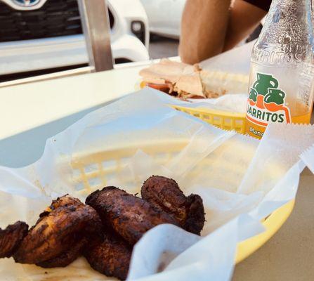 Maduros, a sandwich and a half empty soda. Yummy