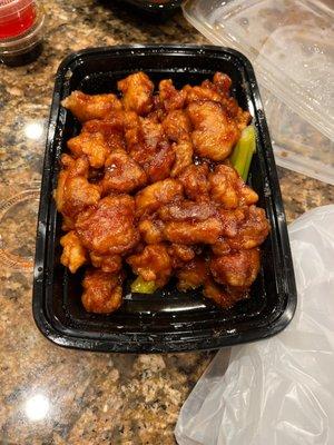 Gelatinous orange chicken