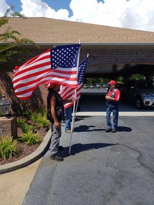 Patriot Guard Riders forming Honor Guard line.