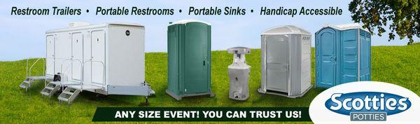 We Offer Portable Toilets, Hand wash stations, Hand sani Stands, Waste tanks, Fresh water tanks, Handicap accessible units for all needs