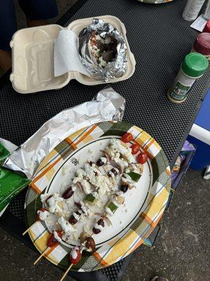 lamb gyro and chicken kebobs.