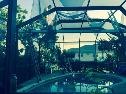 The process of a roof Rescreening beginning...