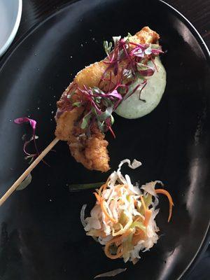 Lobster Corndog, not to be confused with a hot dog! This is delicious and the relish is fantastic!