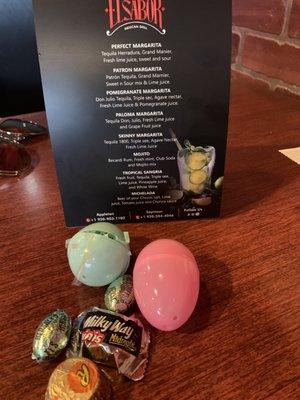 Drink menu and Easter eggs we found