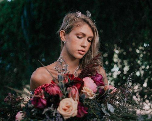 Dark Bohemian Moody Bouquet and Centerpieces Photo by Sea + Ink