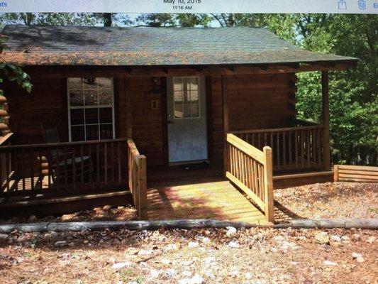 One room cabin, full bath with a small refrigerator and microwave.