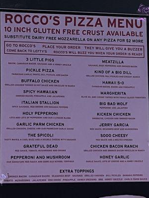 Menu for pizza you can order from the place next door