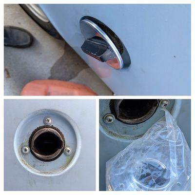 I had sheet metal work done on the quarter panel. Chris didn't have the gas inlet replaced or fixed.