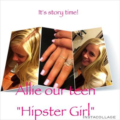 Golden Summer Blonde, Long layer haircut, very pink nails