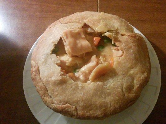 Huge chunks of chicken with crust on the bottom. I don't like we places just slap a crust on top. Boo! That's cheating. Great gravy too!