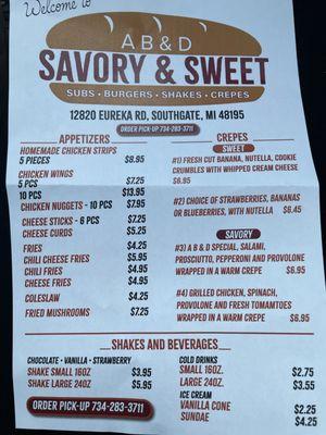 New menu for new restaurant in an old A&W location