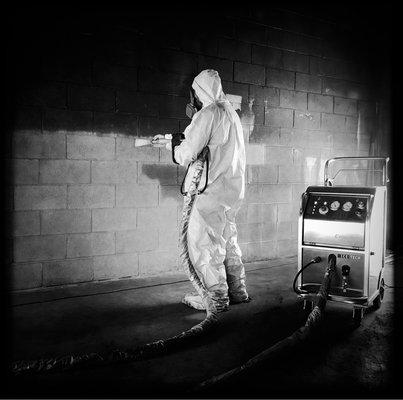 Technician Dry-Ice blasting smoke damage