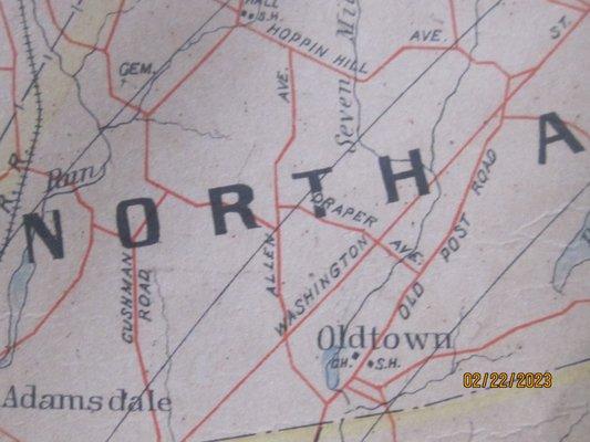 1895 Map of  OLD TOWN/North Attleborough, MA Falls Pond SW to right.
