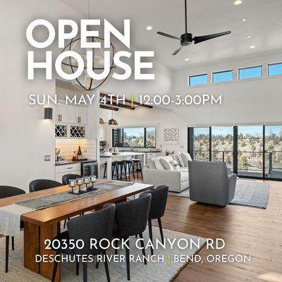 Open House Sunday May 4th in Deschutes River Ranch. Luxury, Serenity and Sunsets. Cascade & River Views