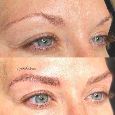 Eyebrows have the power to completely change the look of the face By microblading technique. Natural and full brows.
