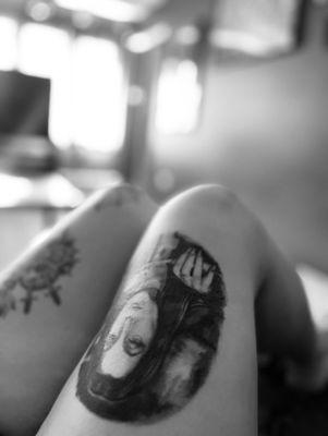 Morticia Adam /Carolyn Jones done by Selena/pintura carrion. I absolutely love it!!! Selena has done a lot more tattoos on me.