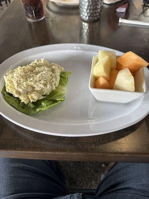 Chicken salad plate with fruit bowl
