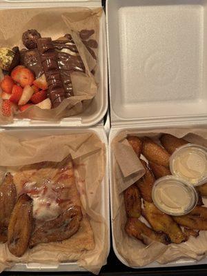 Tripple Chocolate Berry Crepe, Fried Plantain Crepe Signature, & Fried Plantains (vegan )