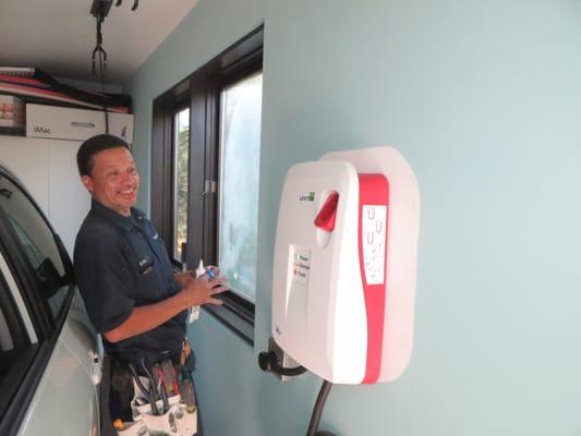 Eric installing a charging station for a Testla in Venice, Ca.