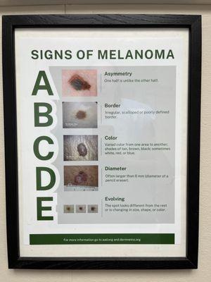 Helpful information posted in exam room