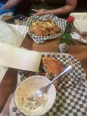 Pulled pork sandwich and fried shrimp