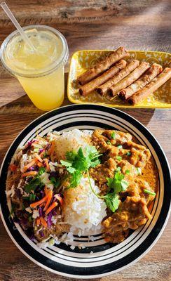 Calamansi juice, pork lumpia, and beef kare kare w/pancit & garlic rice (12/18/24)