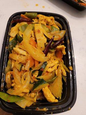 chicken curry! tasted like turmeric. hollow tasting and lacking flavor.