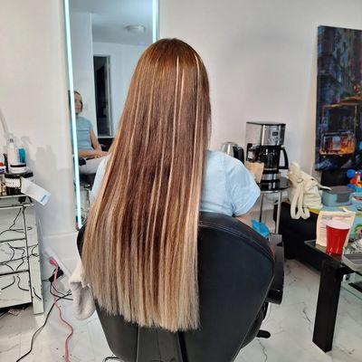 After hairextention, Slavic human hair, mixed color