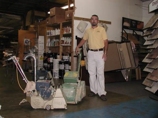 General Manager Jeremy Moffitt with American and Hummel Floor Sanding Machines