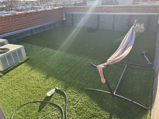 Two different types of Astro turf and with any wind it blows off I have had to reseal this numerous times