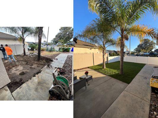 Before and after... irrigation, sod, concrete, vinyl fence and gate