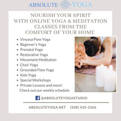 Check out our weekly schedule for online yoga & meditation classes!