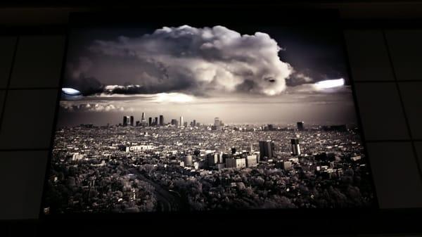 Metro Art photo light box of cloud cover over Los Angeles.