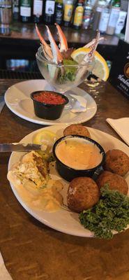 Happy hour crab balls and crab cocktail