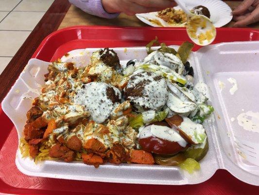 The combo platter with chicken and falafel.