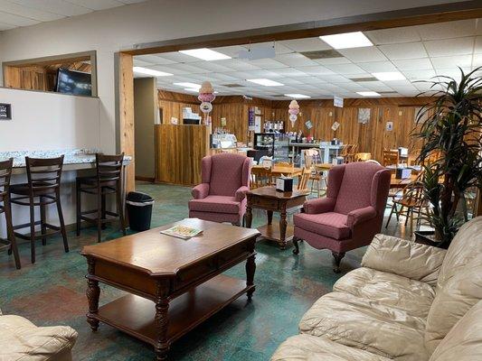 Our warm and cozy interior welcomes you with Free WI-Fi while you enjoy your visit. Just like going to Grandma's.