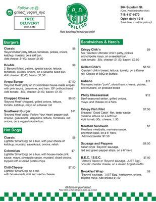 Updated menu! Also, now open 7 days! And..FREE DELIVERY (min. $15). 'Sink your teeth' into plant-based food that's affordable and delicious.
