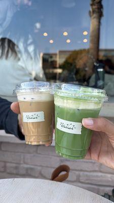 Yala latte and matcha latte with cream top