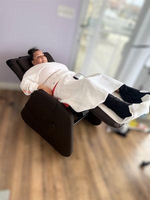 Our signature zero gravity the new way of doing pedicure in our zero gravity recliner chair with vibration massage