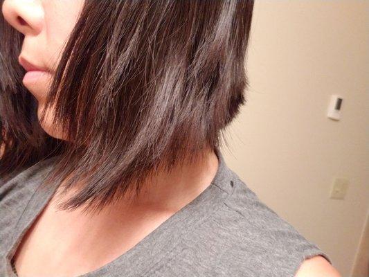 My left side. Again a huge fail. No aline cut, just butchered hair.