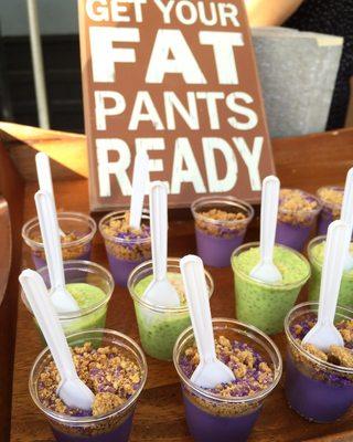 Frankie Lucy Bakeshop - ube crumble top custard pie and buko pandan chia seed pudding