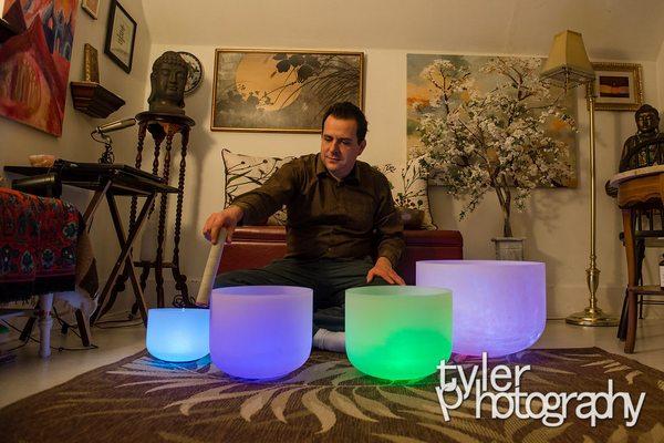 Eric Breault offers group sound healing sessions with the singing bowls.