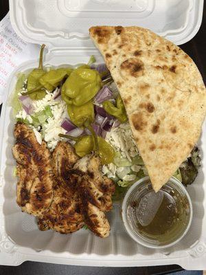 Open chicken souvlaki no tomato no olives
