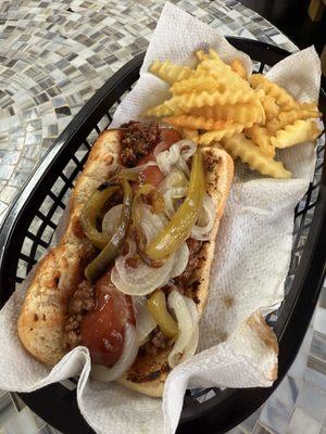 The polish dog with pepper and onions was YUM.