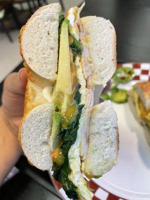 Turkey bagel breakfast sandwich