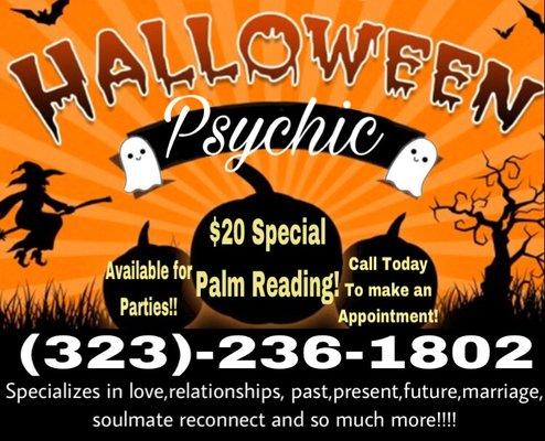 For the month of October I will be having a $20 your choice palm or Taro card Reading called today to make an appointment
