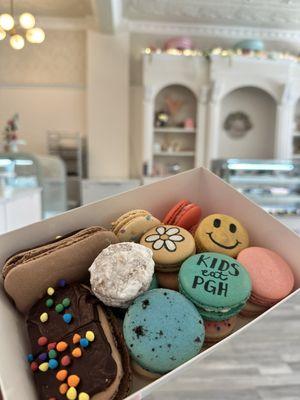 Variety of flavored macarons.