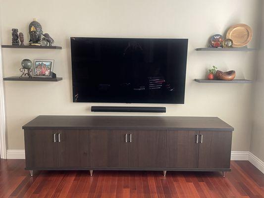 Sonos sound system concealed in custom cabinet