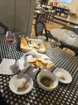 Charcuterie (without meat or olives per our request) and warm bread with herbed oil & vinegar